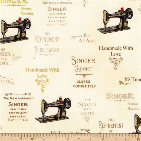 Singer Fabric, Robert Kaufman Sewing With Singer Metallic Logo 